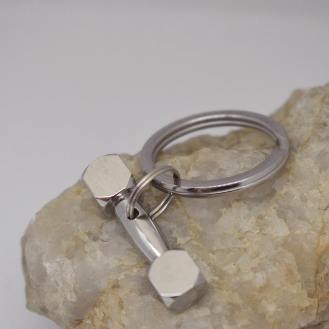 Hand Weight Barbell Exercise Working Out Stainless Steel Keychain